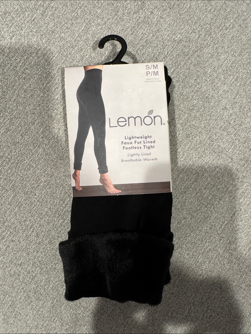 Lemon Black Faux Fur Lined Footless Tights NWT